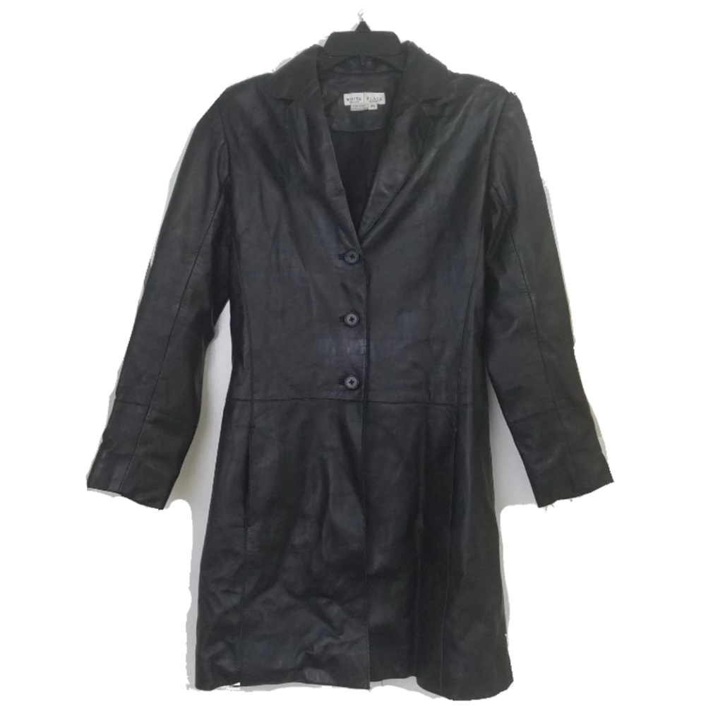 White House Black Market Long Black Leather Jacket